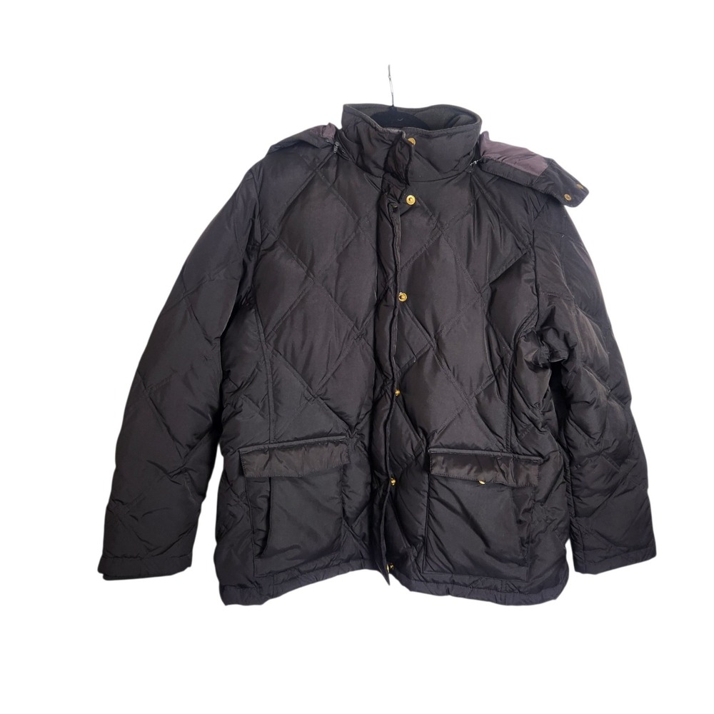 Lands End Womens XL Petite Brown Diamond Quilted Down Puffer Jacket Hooded 5892